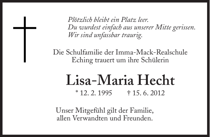  Traueranzeige für Lisa-Maria Hecht vom 19.06.2012 aus Süddeutsche Zeitung