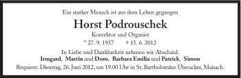 Traueranzeige von Horst Podrouschek von Süddeutsche Zeitung