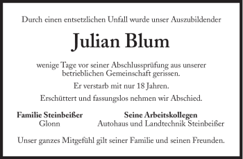 Traueranzeige von Julian Blum von Süddeutsche Zeitung