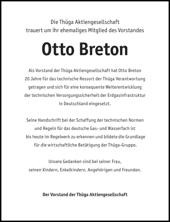 Traueranzeige von Otto Breton von Süddeutsche Zeitung