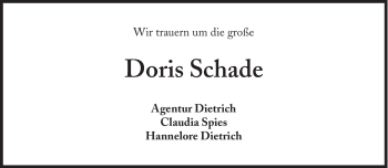 Traueranzeige von Doris Schade von Süddeutsche Zeitung