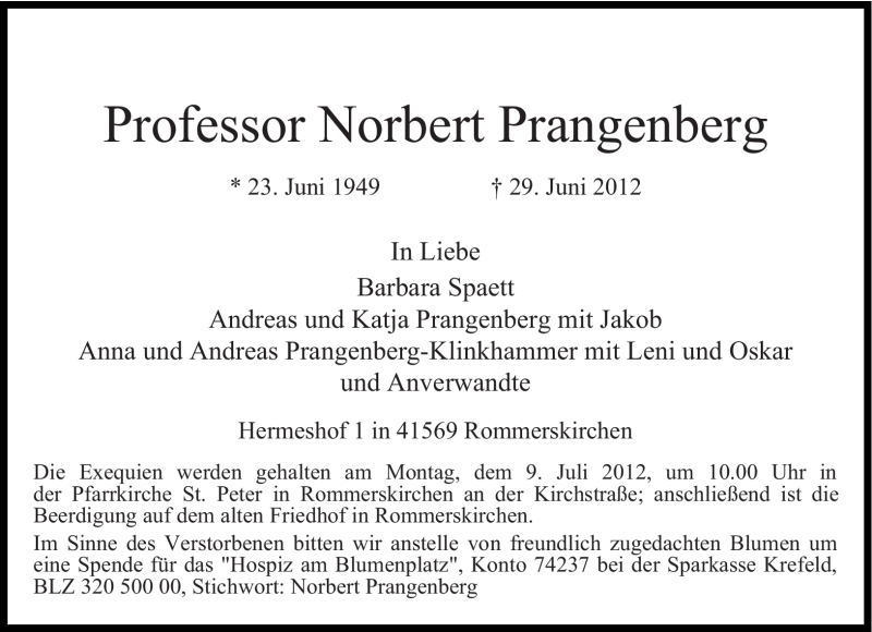  Traueranzeige für Nobert Prangenberg vom 03.07.2012 aus Süddeutsche Zeitung