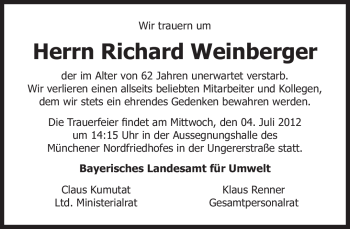 Traueranzeige von Richard Weinberger von Süddeutsche Zeitung