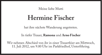 Traueranzeige von Hermine Fischer von Süddeutsche Zeitung