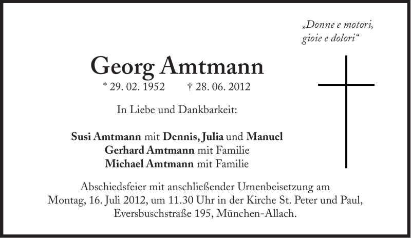  Traueranzeige für Georg Amtmann vom 07.07.2012 aus Süddeutsche Zeitung