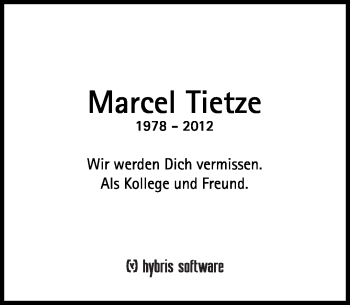 Traueranzeige von Marcel Tietze von Süddeutsche Zeitung