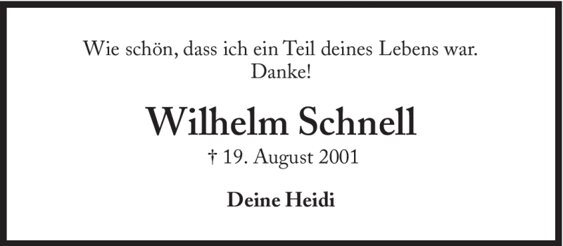  Traueranzeige für Wilhelm Schnell vom 18.08.2012 aus Süddeutsche Zeitung