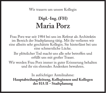 Traueranzeige von Maria Porz von Süddeutsche Zeitung