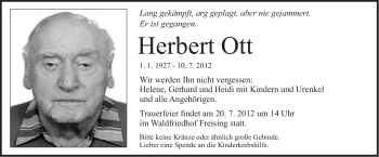 Traueranzeige von Herbert Ott von Süddeutsche Zeitung