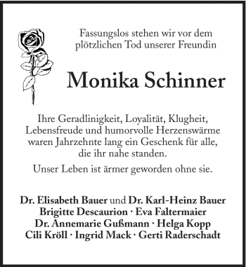 Traueranzeige von Monika Schinner von Süddeutsche Zeitung