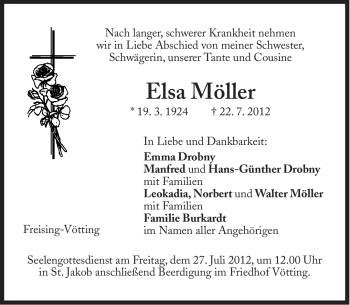 Traueranzeige von Elsa Möller von Süddeutsche Zeitung