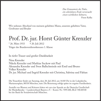 Traueranzeige von Horst Günter Krenzler von Süddeutsche Zeitung