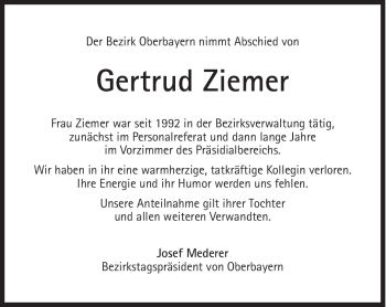 Traueranzeige von Gertrud Ziemer von Süddeutsche Zeitung