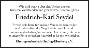 Traueranzeige von Friedrich-Karl Seydel von Süddeutsche Zeitung