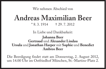 Traueranzeige von Andreas Maximilian Beer von Süddeutsche Zeitung