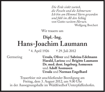 Traueranzeige von Hans-Joachim Laumann von Süddeutsche Zeitung