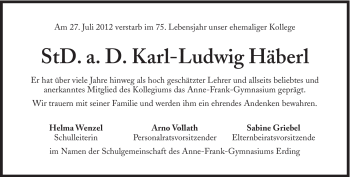 Traueranzeige von Karl-Ludwig Häberl von Süddeutsche Zeitung