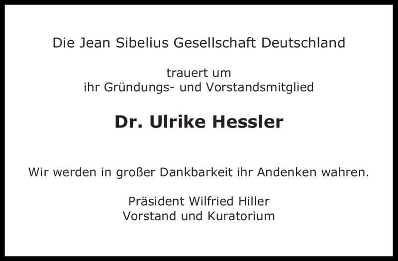  Traueranzeige für Ulrike Hessler vom 03.08.2012 aus Süddeutsche Zeitung