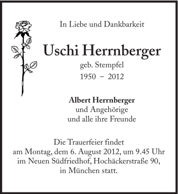 Traueranzeige von Ursula Herrnberger von Süddeutsche Zeitung