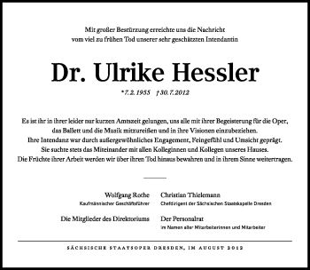 Traueranzeige von Ulrike Hessler von Süddeutsche Zeitung