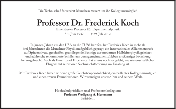 Traueranzeige von Frederick Koch von Süddeutsche Zeitung