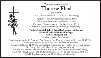 Traueranzeige von Therese Fläxl von Süddeutsche Zeitung