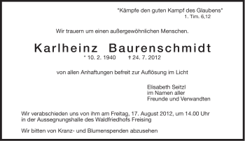 Traueranzeige von Karlheinz Baurenschmidt von Süddeutsche Zeitung