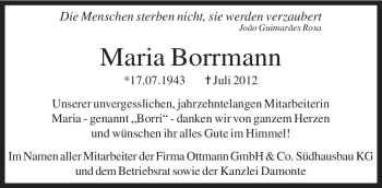 Traueranzeige von Maria Borrmann von Süddeutsche Zeitung