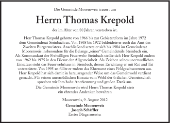 Traueranzeige von Thomas Krepold von Süddeutsche Zeitung