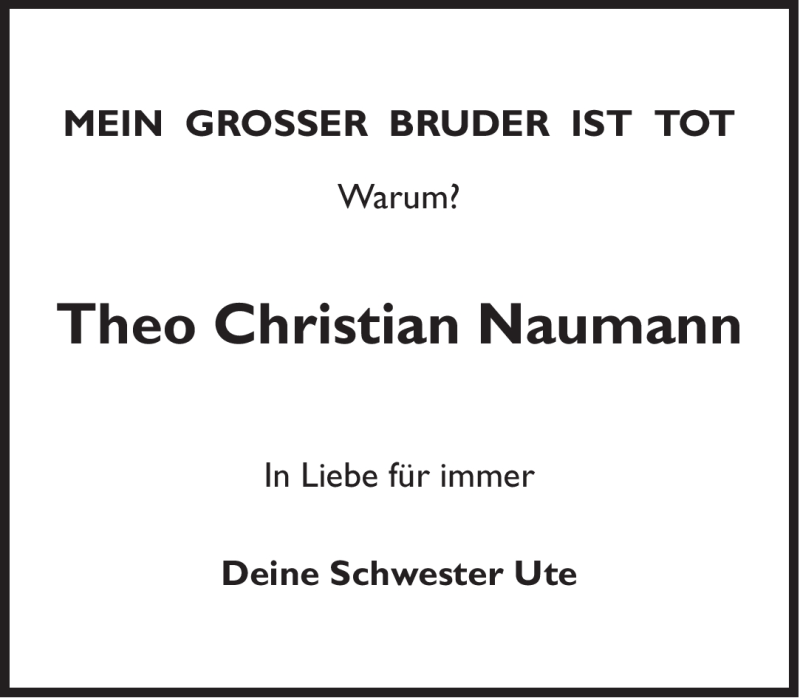  Traueranzeige für Theo Christian  Naumann vom 18.08.2012 aus Süddeutsche Zeitung