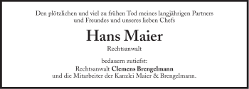 Traueranzeige von Hans Maier von Süddeutsche Zeitung