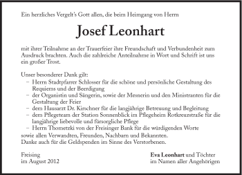 Traueranzeige von Josef Leonhart von Süddeutsche Zeitung