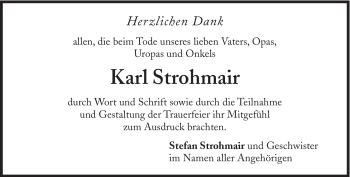 Traueranzeige von Karl Strohmair von Süddeutsche Zeitung