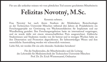 Traueranzeige von Felizitas Novotny von Süddeutsche Zeitung