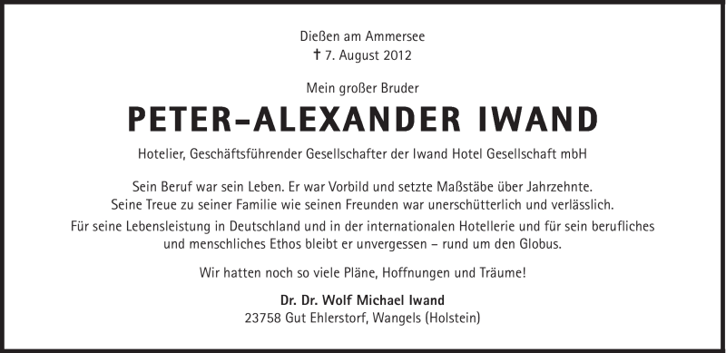  Traueranzeige für Peter-Alexander Iwand vom 22.08.2012 aus Süddeutsche Zeitung