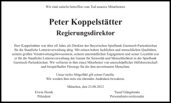 Traueranzeige von Peter Koppelstätter von Süddeutsche Zeitung