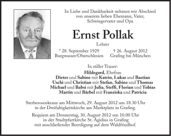 Traueranzeige von Ernst Pollak von Süddeutsche Zeitung