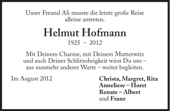 Traueranzeige von Helmut Hofmann von Süddeutsche Zeitung