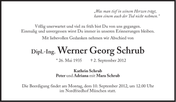 Traueranzeige von Werner Georg Schrub von Süddeutsche Zeitung