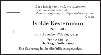 Traueranzeige von Isolde Kestermann von Süddeutsche Zeitung