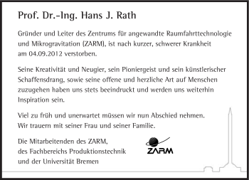Traueranzeige von Hans Rath von Süddeutsche Zeitung