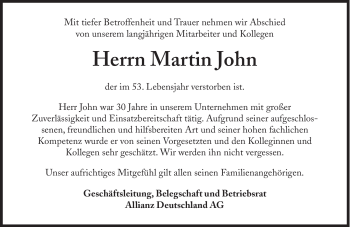 Traueranzeige von Martin John von Süddeutsche Zeitung