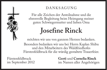 Traueranzeige von Josefine Rinck von Süddeutsche Zeitung