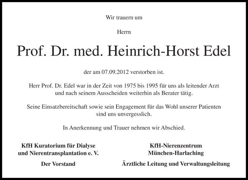  Traueranzeige für Heinrich-Horst Edel vom 18.09.2012 aus Süddeutsche Zeitung