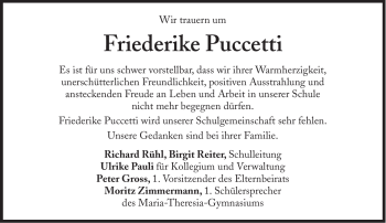 Traueranzeige von Friederike Puccetti von Süddeutsche Zeitung