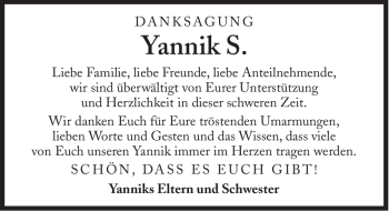 Traueranzeige von Yannik  von Süddeutsche Zeitung