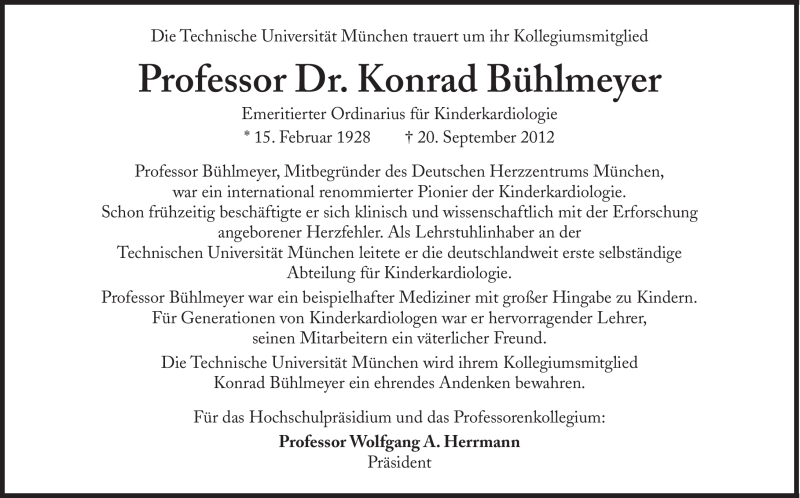  Traueranzeige für Konrad Bühlmeyer vom 26.09.2012 aus Süddeutsche Zeitung