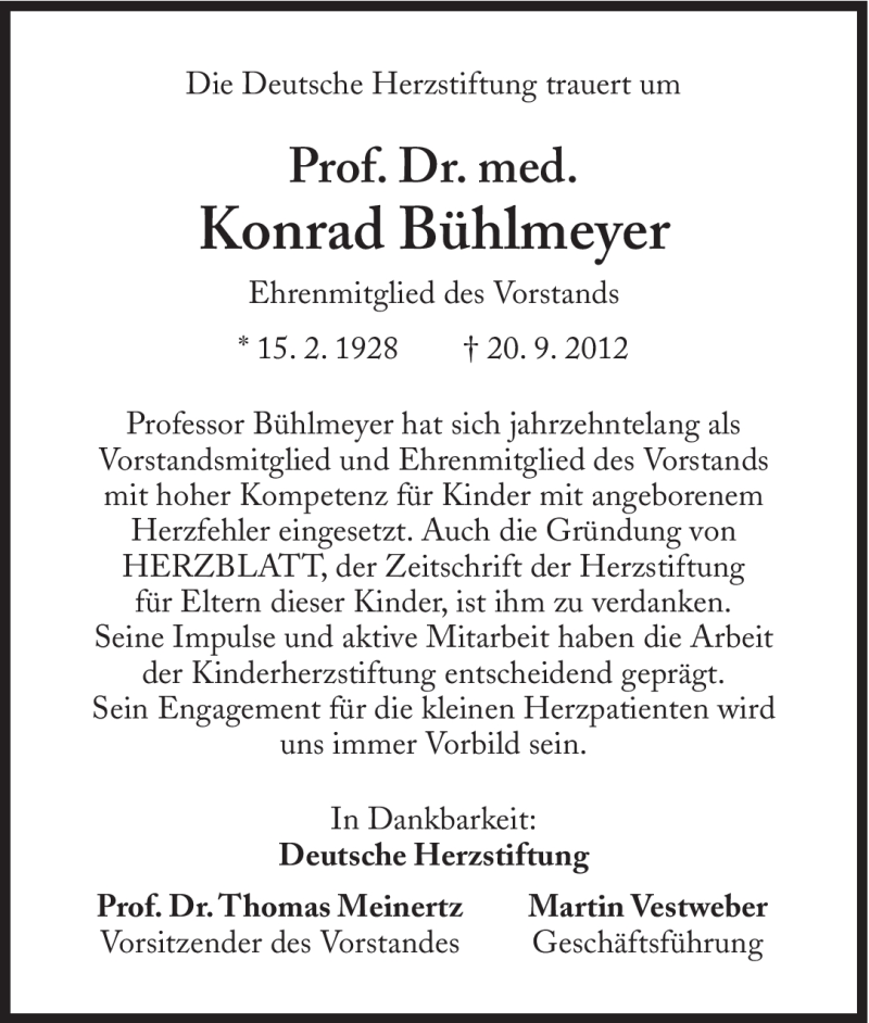  Traueranzeige für Konrad Bühlmeyer vom 29.09.2012 aus Süddeutsche Zeitung