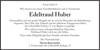 Traueranzeige von Edeltraud Huber von Süddeutsche Zeitung