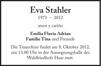 Traueranzeige von Eva Stahler von Süddeutsche Zeitung